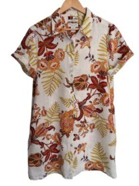 Rachel Zoe Linen Floral Print Shirt Dress XLarge